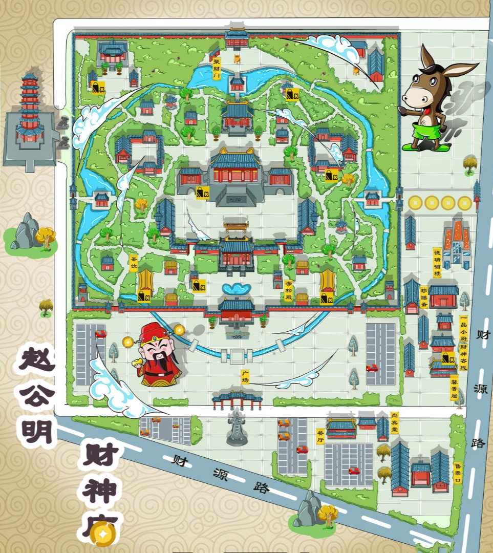 临城镇寺庙类手绘地图